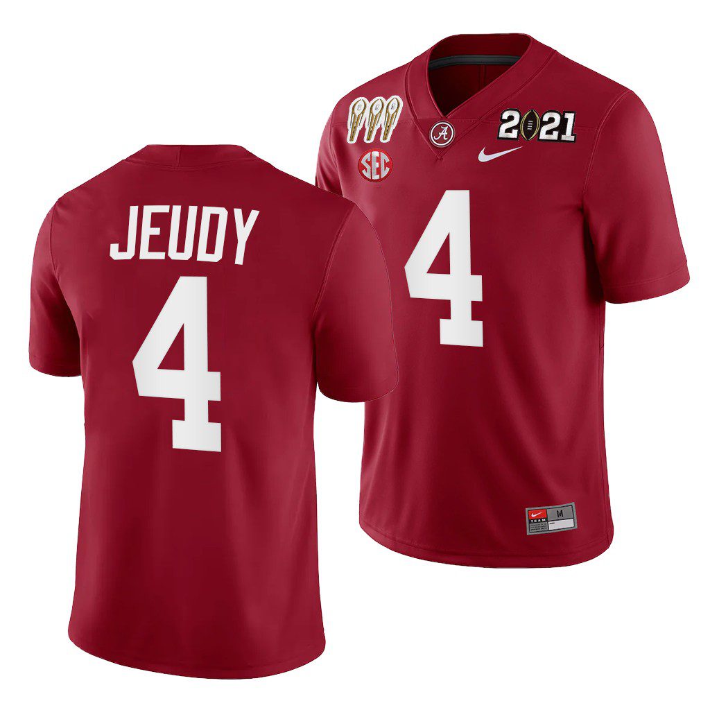 Men's Alabama Crimson Tide Jerry Jeudy #4 Crimson 3X CFP National Championship Winner NCAA College Football Jersey